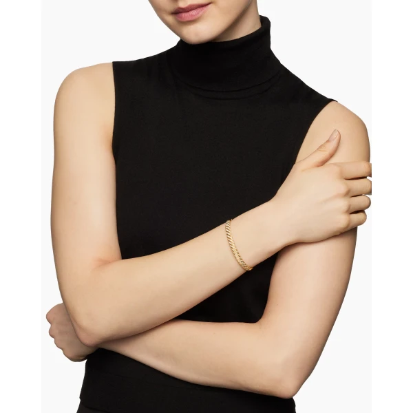 David Yurman Sculpted Cable Bangle Bracelet in 18K Yellow Gold with Diamonds, 6.2mm, view 2