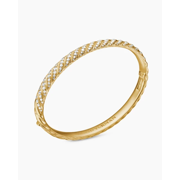 David Yurman Sculpted Cable Bangle Bracelet in 18K Yellow Gold with Diamonds, 6.2mm, view 3