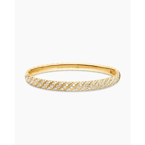 David Yurman Sculpted Cable Bangle Bracelet in 18K Yellow Gold with Diamonds, 6.2mm, view 4