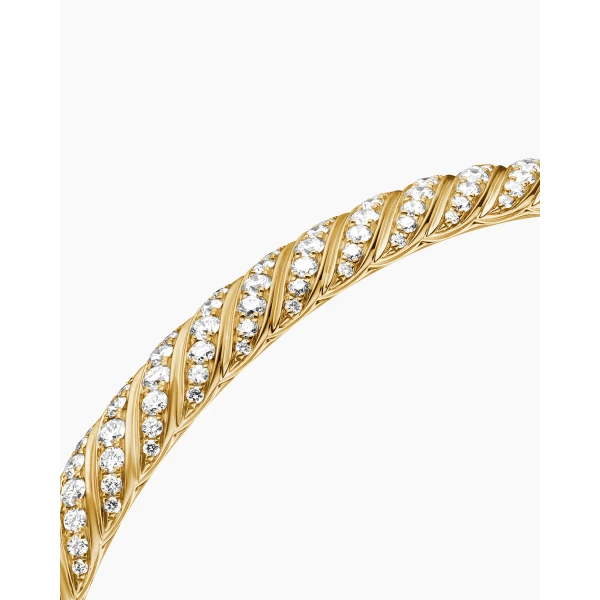 David Yurman Sculpted Cable Bangle Bracelet in 18K Yellow Gold with Diamonds, 6.2mm, view 5