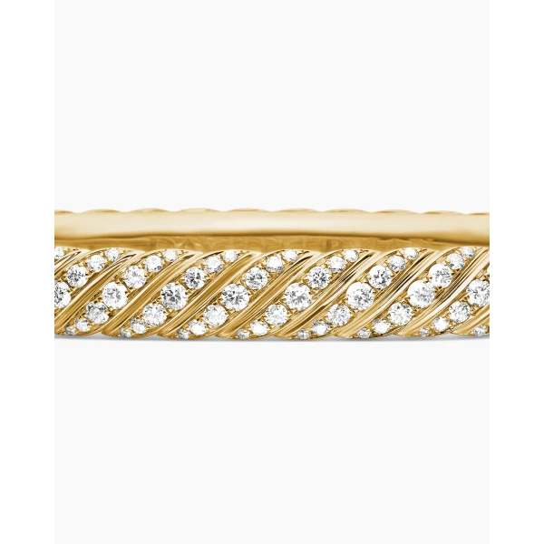David Yurman Sculpted Cable Bangle Bracelet in 18K Yellow Gold with Diamonds, 6.2mm, view 6