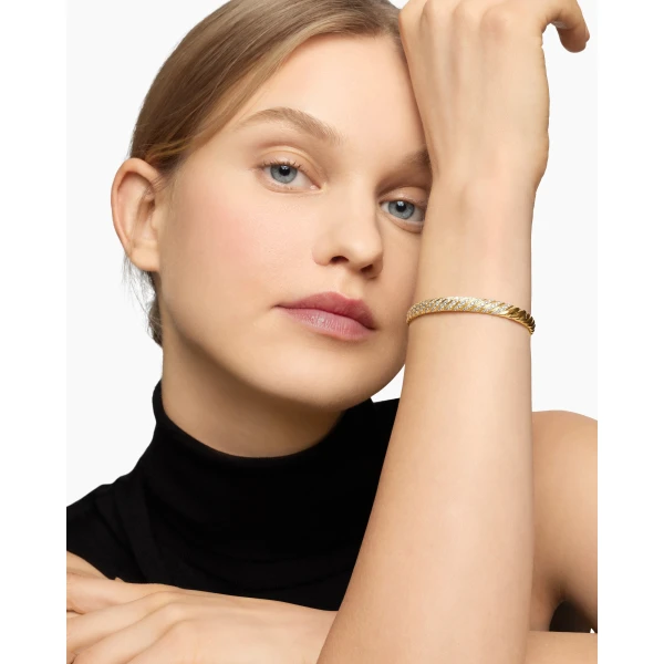 David Yurman Sculpted Cable Bangle Bracelet in 18K Yellow Gold with Diamonds, 6.2mm, view 7