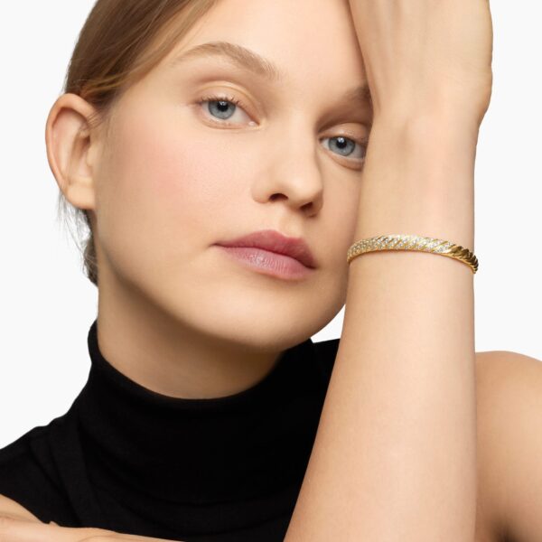 6.2mm – pavé setting and gemstone detail close-up|David Yurman Sculpted Cable Bangle Bracelet in 18K Yellow Gold with Diamonds