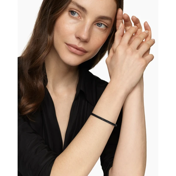 David Yurman Sculpted Cable Bangle Bracelet in Black Titanium with Black Diamonds, 4.6mm, view 2