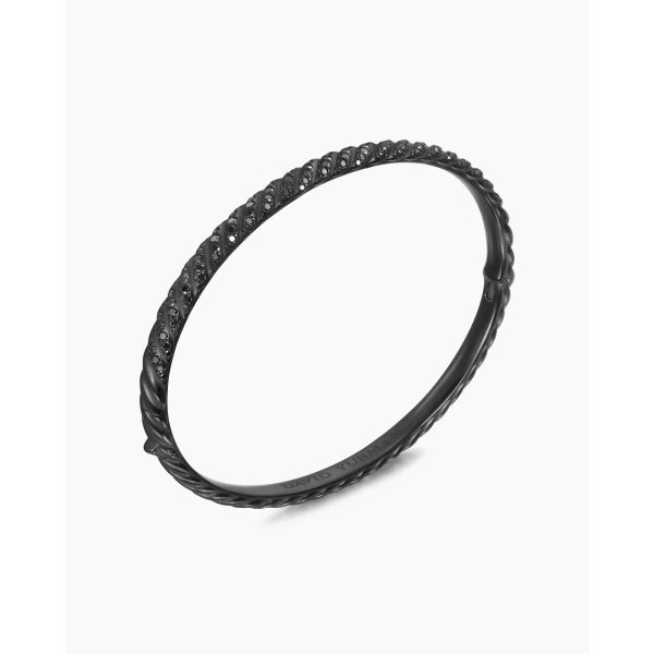 David Yurman Sculpted Cable Bangle Bracelet in Black Titanium with Black Diamonds, 4.6mm, view 3