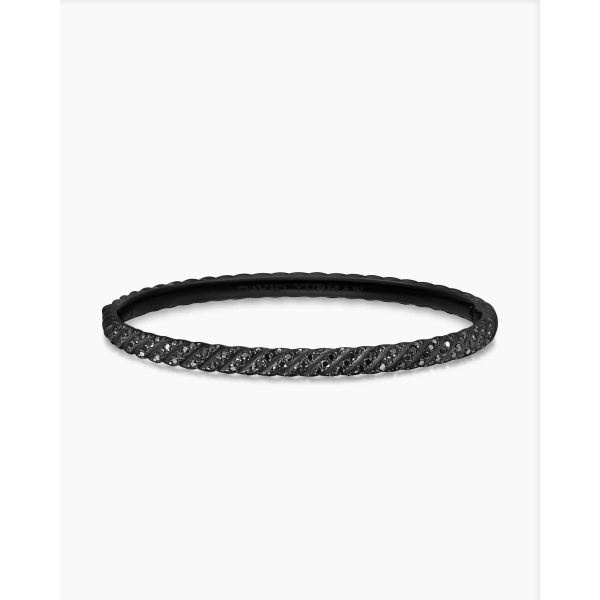 David Yurman Sculpted Cable Bangle Bracelet in Black Titanium with Black Diamonds, 4.6mm, view 4
