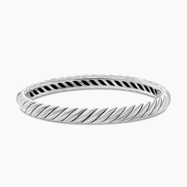 on-model styling shot|David Yurman Sculpted Cable Bangle Bracelet in Sterling Silver