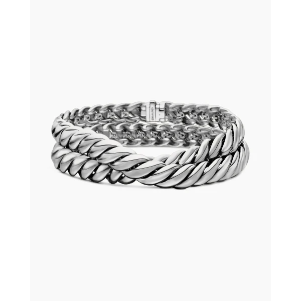 David Yurman Sculpted Cable Double Wrap Bracelet in Sterling Silver, 8.5mm, view 4