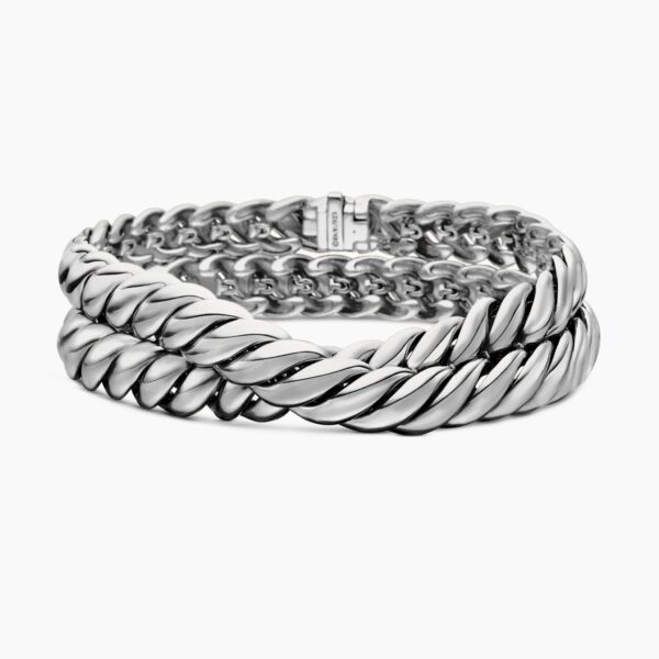 on-model styling shot|David Yurman Sculpted Cable Double Wrap Bracelet in Sterling Silver