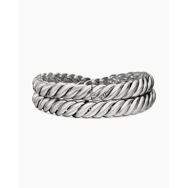 David Yurman Sculpted Cable Double Wrap Bracelet in Sterling Silver, 8.5mm, view 6