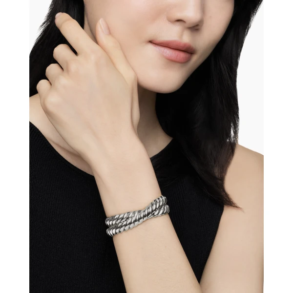 David Yurman Sculpted Cable Double Wrap Bracelet in Sterling Silver, 8.5mm, view 8