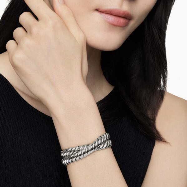8.5mm in Silver – clasp and closure mechanism detail|David Yurman Sculpted Cable Double Wrap Bracelet in Sterling Silver