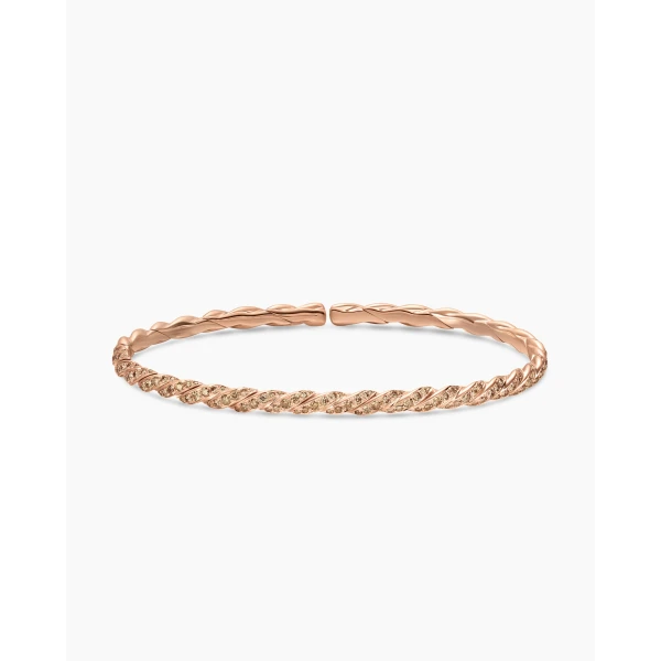 David Yurman Sculpted Cable Flex Bracelet in 18K Rose Gold with Cognac Diamonds, 3.5mm, view 4