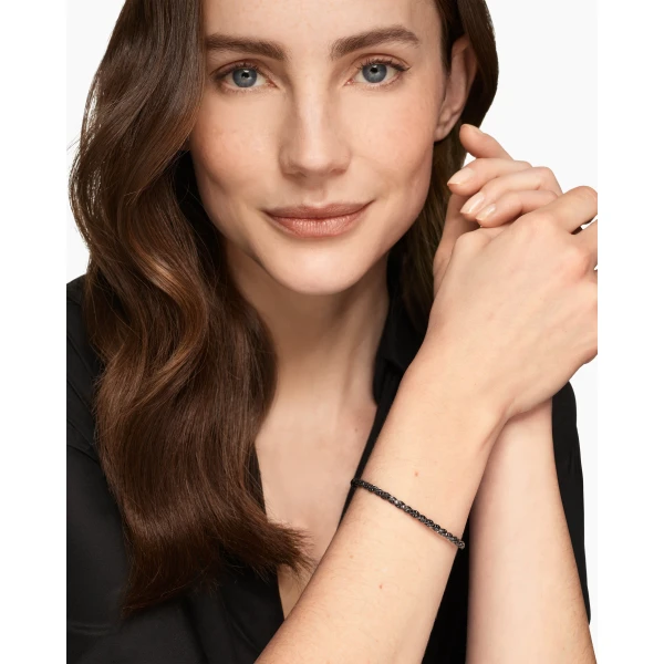 David Yurman Sculpted Cable Flex Bracelet in 18K White Gold with Black Rhodium and Black Diamonds, 3.5mm, view 2