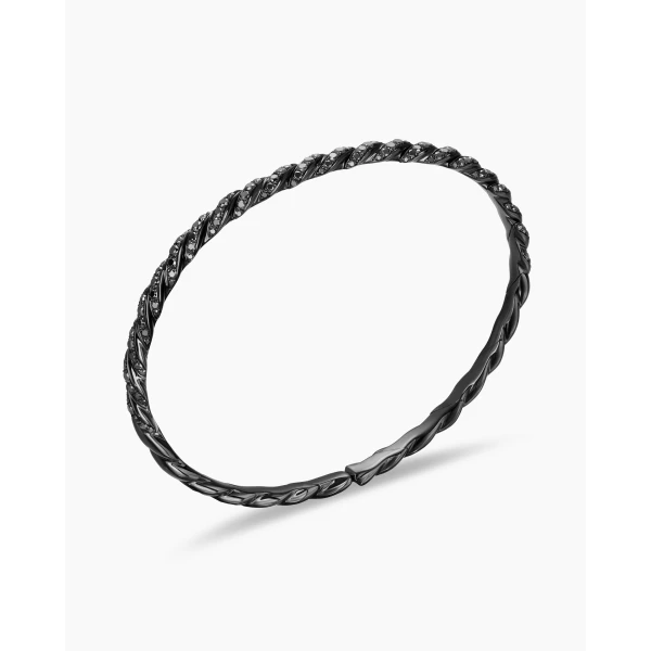 David Yurman Sculpted Cable Flex Bracelet in 18K White Gold with Black Rhodium and Black Diamonds, 3.5mm, view 3