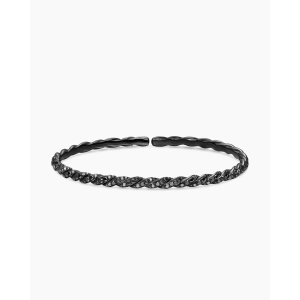 David Yurman Sculpted Cable Flex Bracelet in 18K White Gold with Black Rhodium and Black Diamonds, 3.5mm, view 4