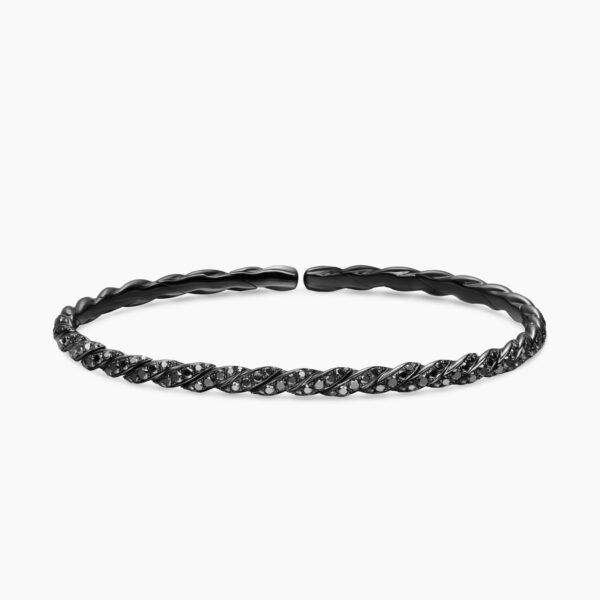 on-model styling shot|David Yurman Sculpted Cable Flex Bracelet in 18K White Gold with Black Rhodium and Black Diamonds