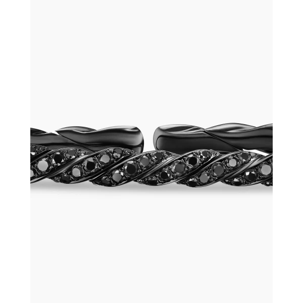 David Yurman Sculpted Cable Flex Bracelet in 18K White Gold with Black Rhodium and Black Diamonds, 3.5mm, view 6