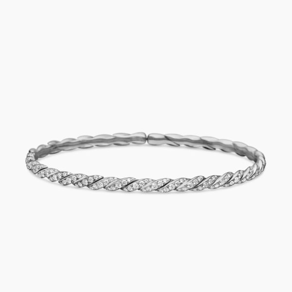 on-model styling shot|David Yurman Sculpted Cable Flex Bracelet in 18K White Gold with Diamonds