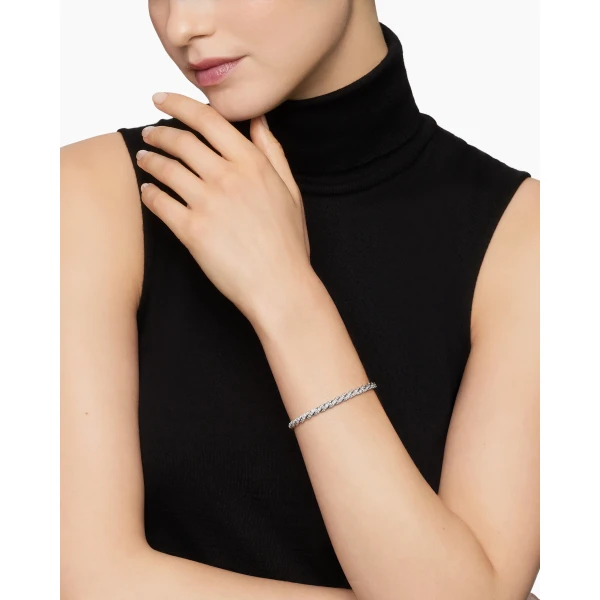 David Yurman Sculpted Cable Flex Bracelet in 18K White Gold with Diamonds, 5mm, view 2