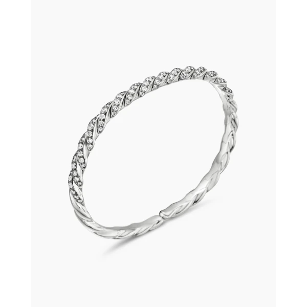 David Yurman Sculpted Cable Flex Bracelet in 18K White Gold with Diamonds, 5mm, view 3
