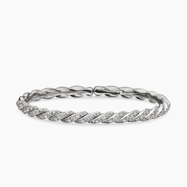 on-model styling shot|David Yurman Sculpted Cable Flex Bracelet in 18K White Gold with Diamonds