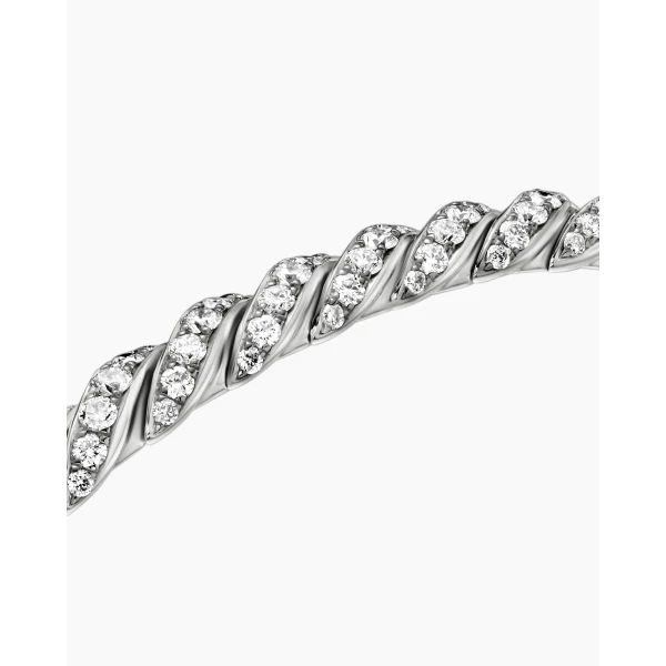 David Yurman Sculpted Cable Flex Bracelet in 18K White Gold with Diamonds, 5mm, view 5