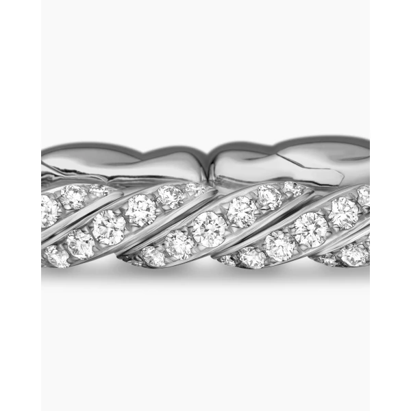 David Yurman Sculpted Cable Flex Bracelet in 18K White Gold with Diamonds, 5mm, view 6