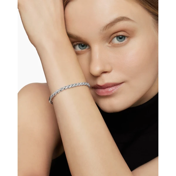 David Yurman Sculpted Cable Flex Bracelet in 18K White Gold with Diamonds, 5mm, view 7