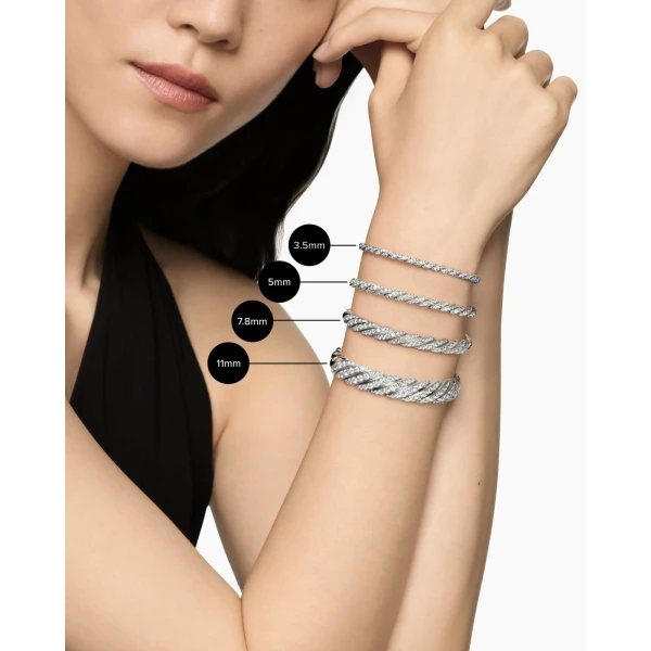 5mm in Silver – clasp and closure mechanism detail|David Yurman Sculpted Cable Flex Bracelet in 18K White Gold with Diamonds