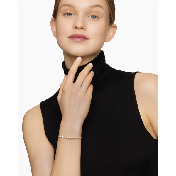 David Yurman Sculpted Cable Flex Bracelet in 18K Yellow Gold with Diamonds, 3.5mm, view 2