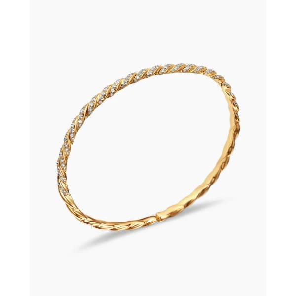 David Yurman Sculpted Cable Flex Bracelet in 18K Yellow Gold with Diamonds, 3.5mm, view 3