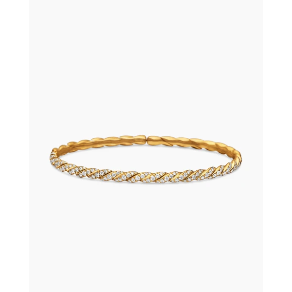 David Yurman Sculpted Cable Flex Bracelet in 18K Yellow Gold with Diamonds, 3.5mm, view 4