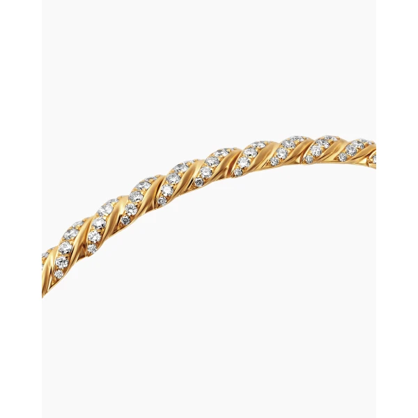 David Yurman Sculpted Cable Flex Bracelet in 18K Yellow Gold with Diamonds, 3.5mm, view 5