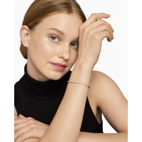 David Yurman Sculpted Cable Flex Bracelet in 18K Yellow Gold with Diamonds, 3.5mm, view 7