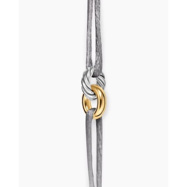 David Yurman Sculpted Cable Linked Cord Bracelet in Silver Nylon with Sterling Silver and 14K Yellow Gold, 8.7mm, view 4