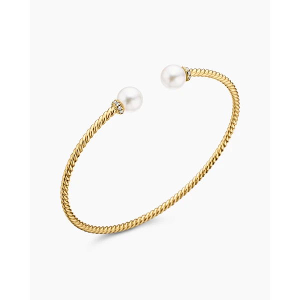 David Yurman Solari Cablespira® Bracelet in 18K Yellow Gold with Pearls and Diamonds, 2.3mm, view 4