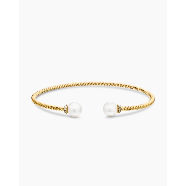 David Yurman Solari Cablespira® Bracelet in 18K Yellow Gold with Pearls and Diamonds, 2.3mm, view 5