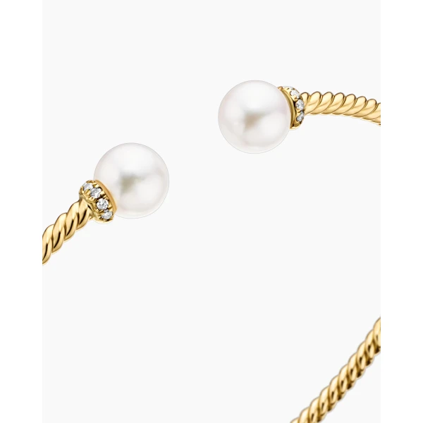 David Yurman Solari Cablespira® Bracelet in 18K Yellow Gold with Pearls and Diamonds, 2.3mm, view 6