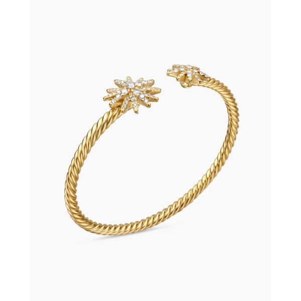 David Yurman Starburst Cable Bracelet in 18K Yellow Gold with Diamonds, 3.5mm, view 3