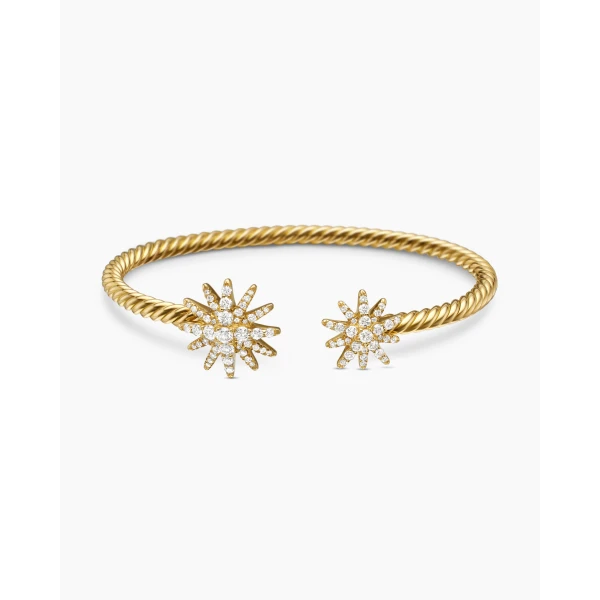 David Yurman Starburst Cable Bracelet in 18K Yellow Gold with Diamonds, 3.5mm, view 4