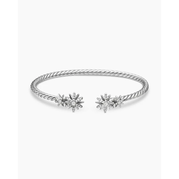 David Yurman Starburst Cable Bracelet in Sterling Silver with Diamonds, 3.5mm, view 4