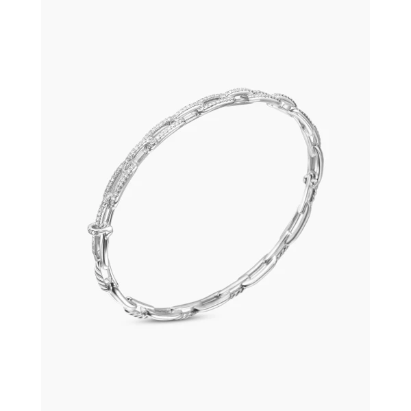 David Yurman Stax Chain Link Bracelet in 18K White Gold with Diamonds, 4mm, view 3