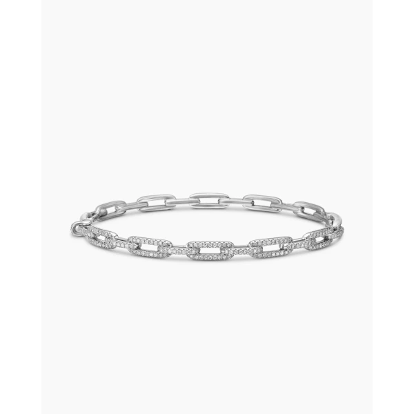 David Yurman Stax Chain Link Bracelet in 18K White Gold with Diamonds, 4mm, view 4