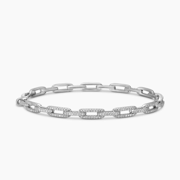 on-model styling shot|David Yurman Stax Chain Link Bracelet in 18K White Gold with Diamonds