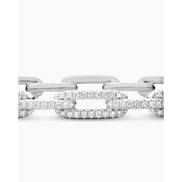 David Yurman Stax Chain Link Bracelet in 18K White Gold with Diamonds, 4mm, view 6