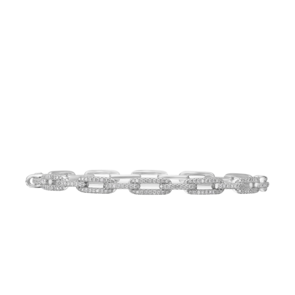 David Yurman Stax Chain Link Bracelet in 18K White Gold with Diamonds