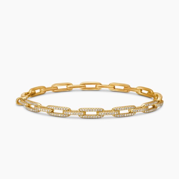 on-model styling shot|David Yurman Stax Chain Link Bracelet in 18K Yellow Gold with Diamonds