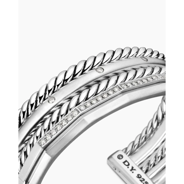 David Yurman Stax Five Row Cuff Bracelet in Sterling Silver with Diamonds, 16mm, view 5