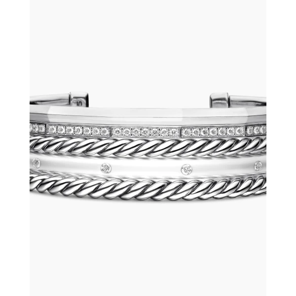 David Yurman Stax Five Row Cuff Bracelet in Sterling Silver with Diamonds, 16mm, view 6